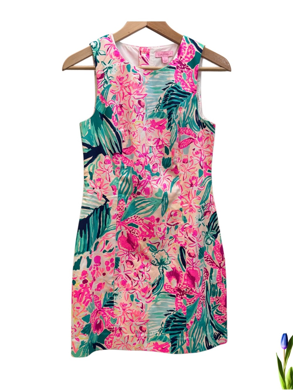 Lilly Pulitzer Dress Mila Stretch Shift Hot Pink & Tropical Size 0